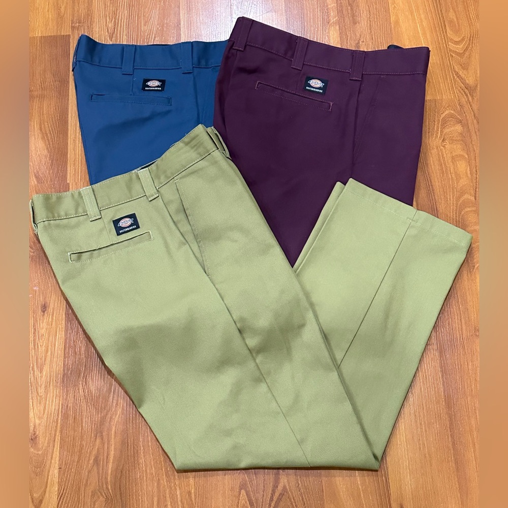 Dickies Skateboarding Regular Fit Pants AirForceBlue, Maroon & Lime green 34x30